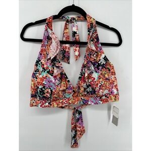 Kenneth Cole Reaction Swimsuit Bikini Top Sz 2X Multicolor Floral Tie Neck NEW